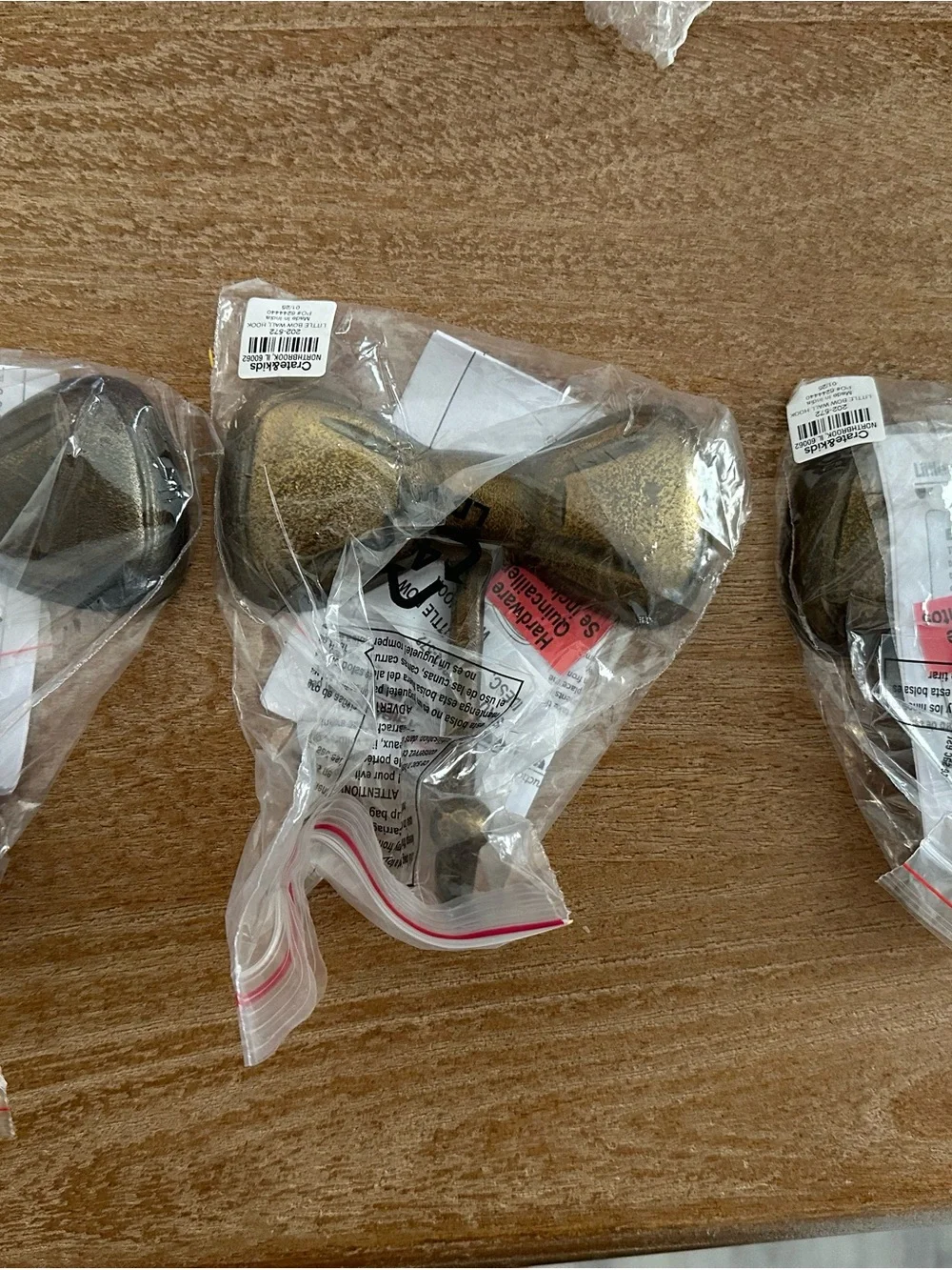 Crate&Barrel Antique Gold Bow Wall Hooks (Set of 3)